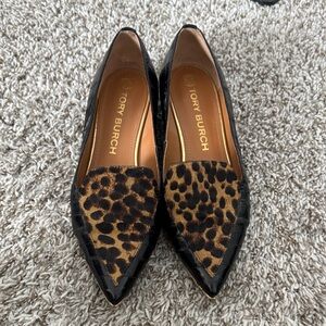 Tory Burch Leopard Print Flats with Black Trim